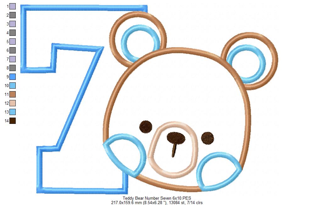 Teddy Bear Boy Number 7 Seven 7th Birthday - Applique