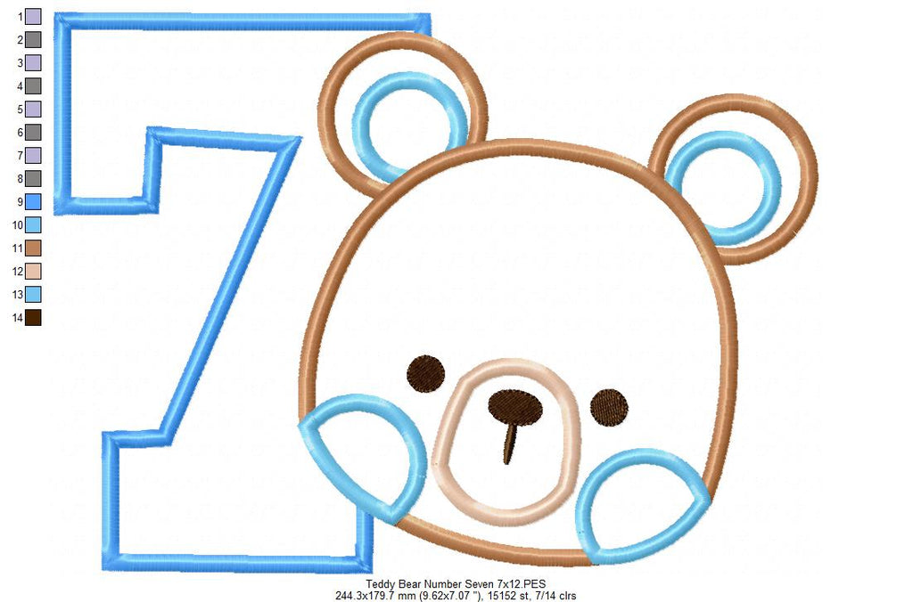 Teddy Bear Boy Number 7 Seven 7th Birthday - Applique