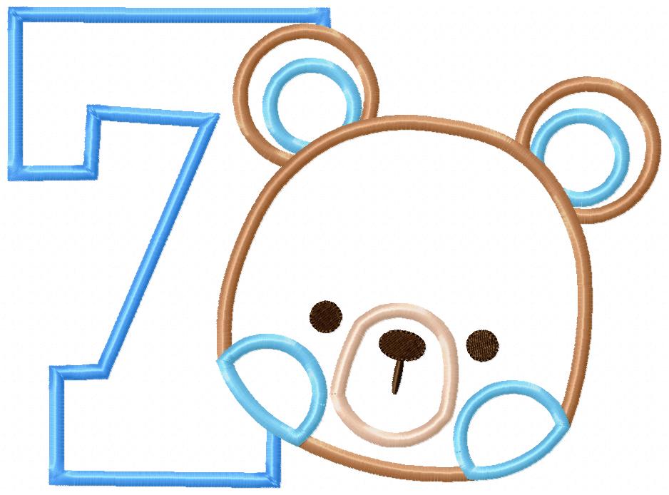 Teddy Bear Boy Number 7 Seven 7th Birthday - Applique