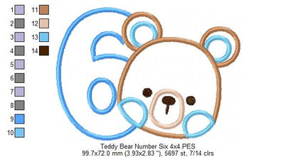Teddy Bear Boy Number 6 Six 6th Birthday - Applique