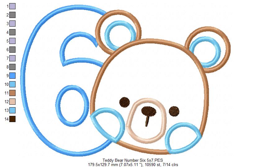 Teddy Bear Boy Number 6 Six 6th Birthday - Applique