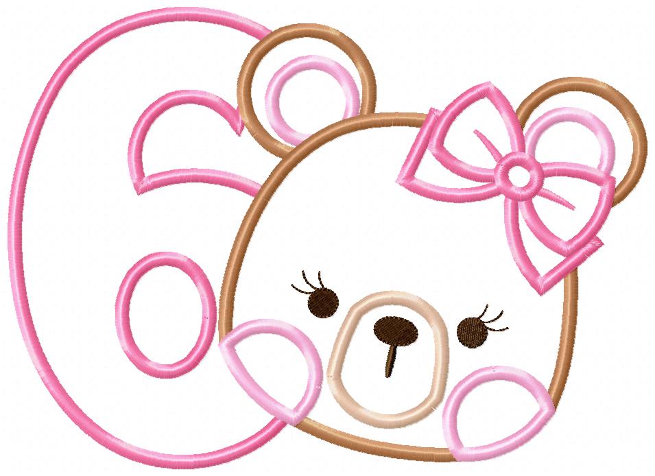 Sweet Teddy Girl Birthday Numbers – Appliqué – Machine Embroidery Design