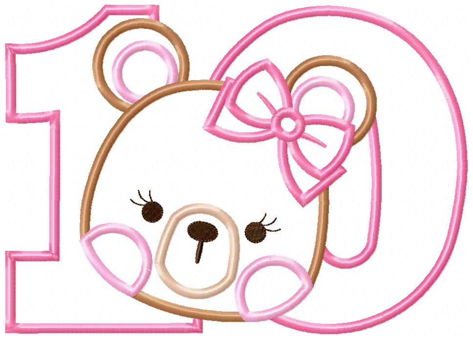 Sweet Teddy Girl Birthday Numbers – Appliqué – Machine Embroidery Design