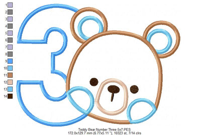 Teddy Bear Boy Number 3 Three 3rd Birthday - Applique