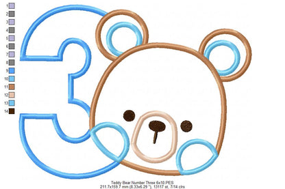 Teddy Bear Boy Number 3 Three 3rd Birthday - Applique