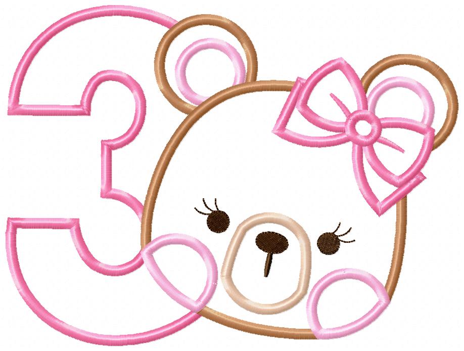 Sweet Teddy Girl Birthday Numbers – Appliqué – Machine Embroidery Design