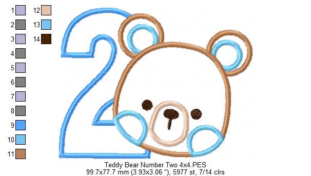 Teddy Bear Boy Number 2 Two 2nd Birthday - Applique