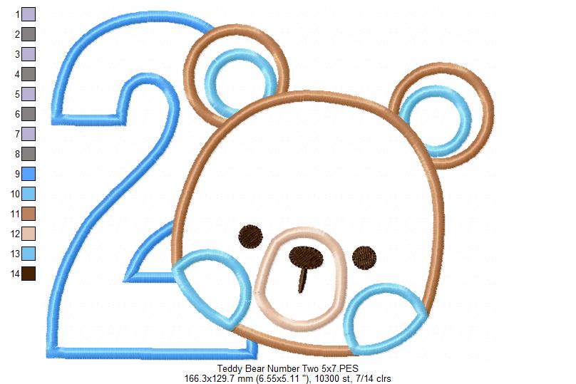 Teddy Bear Boy Number 2 Two 2nd Birthday - Applique