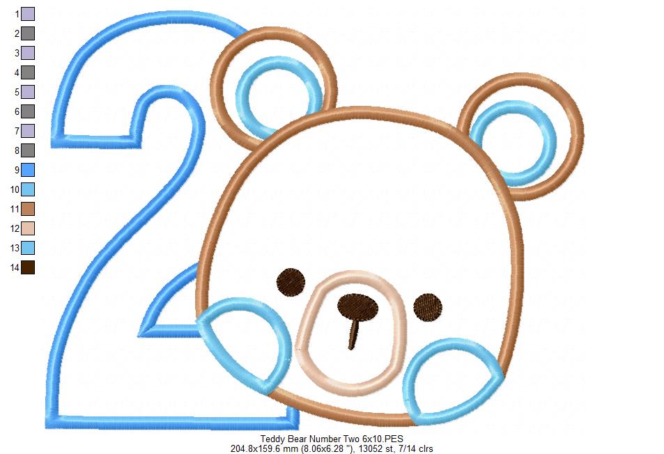 Teddy Bear Boy Number 2 Two 2nd Birthday - Applique