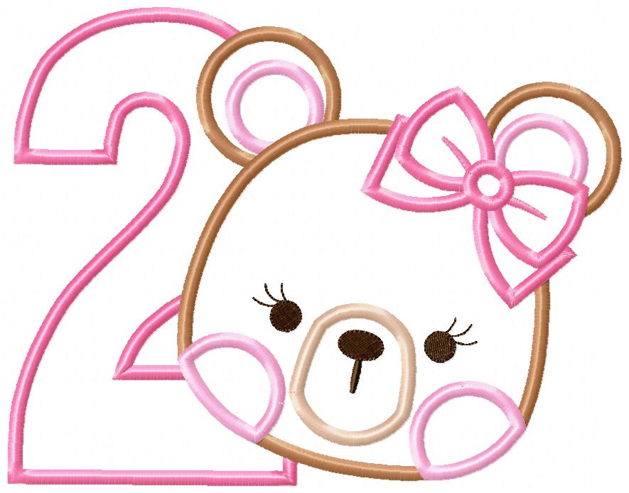 Teddy Bear Girl Number 2 Two 2nd Birthday - Applique