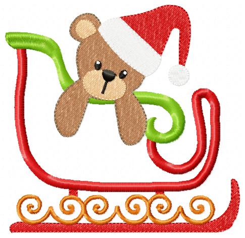 Christmas Teddy Bear in Sleigh - Applique