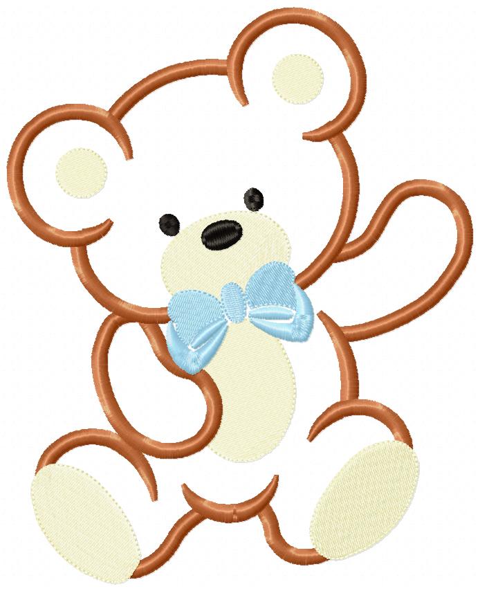 Teddy Bear Waving - Applique - Machine Embroidery Design