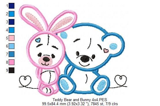 Teddy Bear and Bunny - Applique