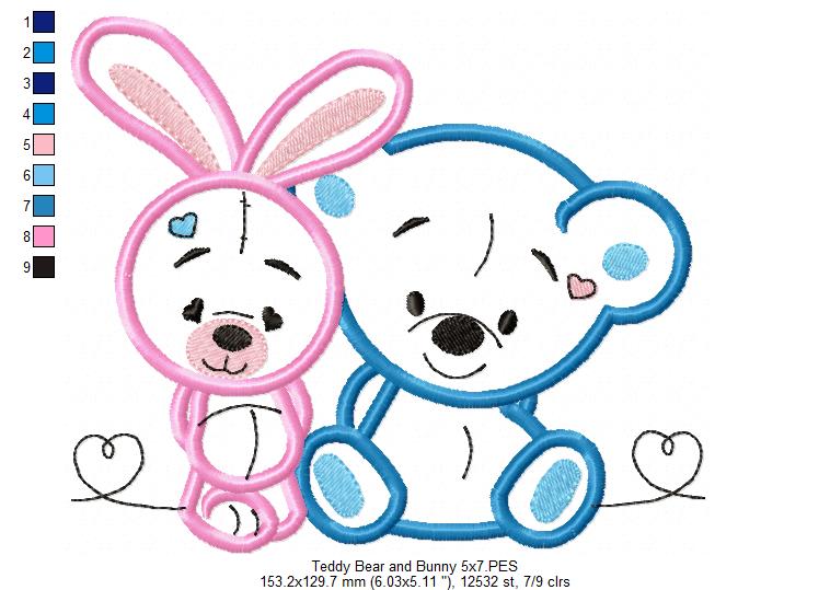 Teddy Bear and Bunny - Applique