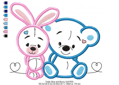 Teddy Bear and Bunny - Applique