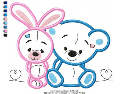 Teddy Bear and Bunny - Applique