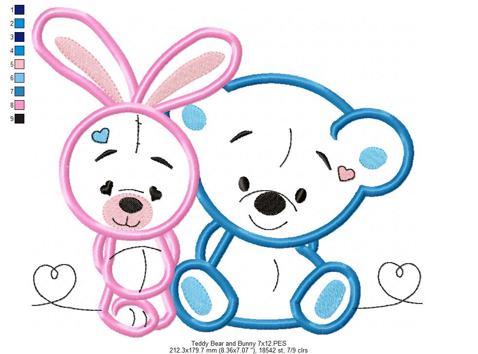 Teddy Bear and Bunny - Applique