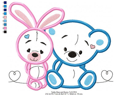 Teddy Bear and Bunny - Applique