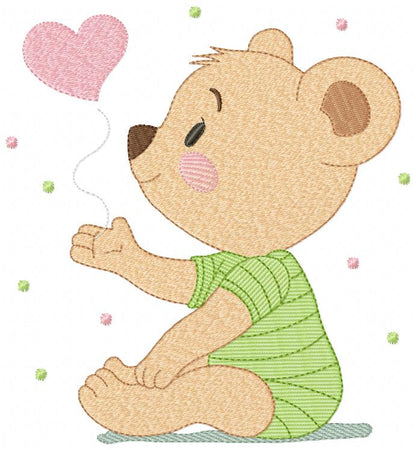 Valentine Baby Bear Heart - Fill Stitch