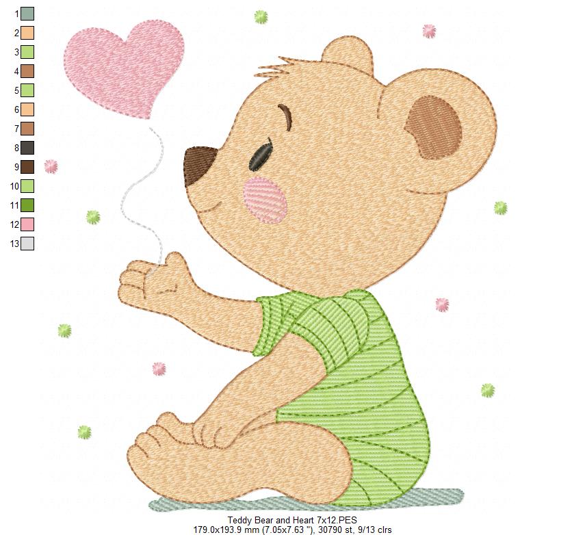 Valentine Baby Bear Heart - Fill Stitch