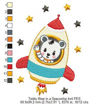 Teddy Bear in a Spaceship - Fill Stitch