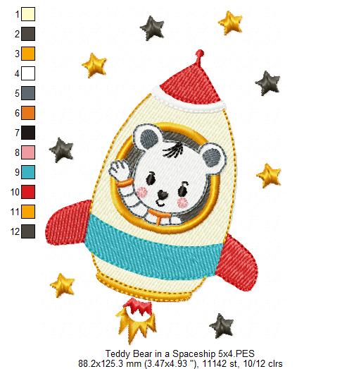 Teddy Bear in a Spaceship - Fill Stitch