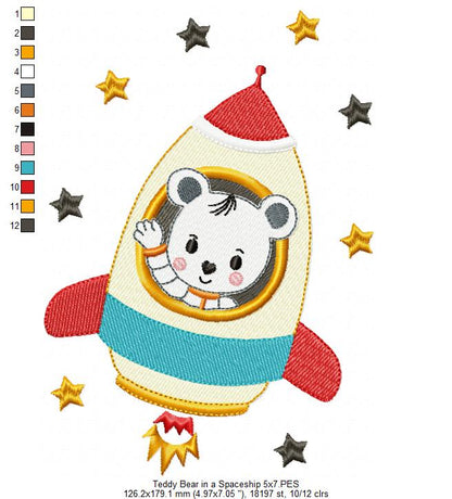 Teddy Bear in a Spaceship - Fill Stitch