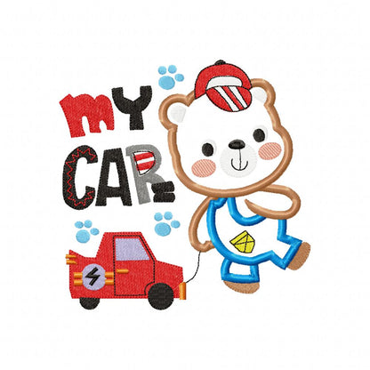 Teddy Bear My Car - Appliqué - Machine Embroidery Design