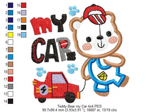 Teddy Bear My Car - Appliqué - Machine Embroidery Design