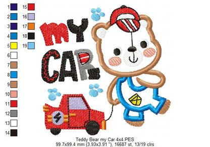 Teddy Bear My Car - Appliqué - Machine Embroidery Design