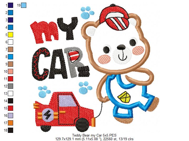 Teddy Bear My Car - Appliqué - Machine Embroidery Design