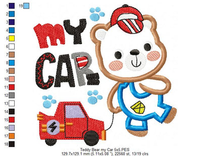 Teddy Bear My Car - Appliqué - Machine Embroidery Design