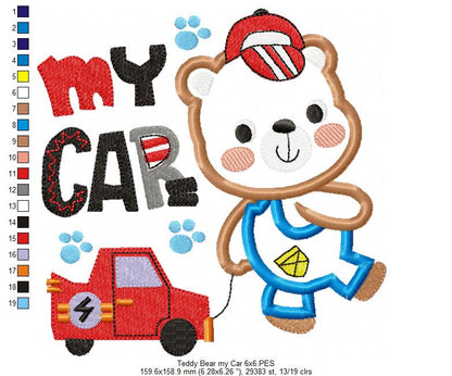 Teddy Bear My Car - Appliqué - Machine Embroidery Design