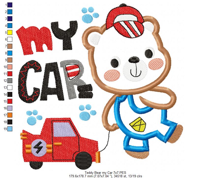 Teddy Bear My Car - Appliqué - Machine Embroidery Design