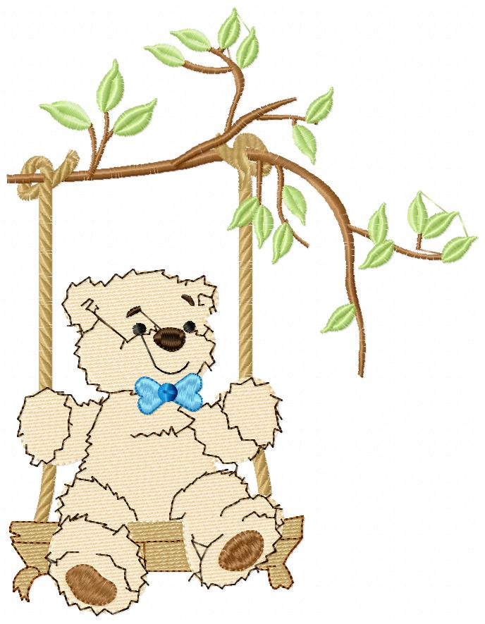 Teddy Bear on Garden Swing - Fill Stitch