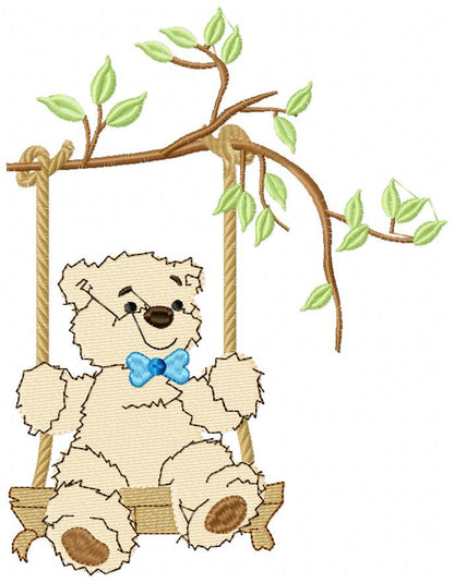 Teddy Bear on Garden Swing - Fill Stitch