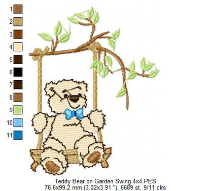 Teddy Bear on Garden Swing - Fill Stitch