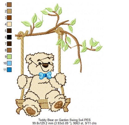 Teddy Bear on Garden Swing - Fill Stitch