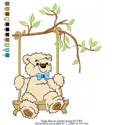 Teddy Bear on Garden Swing - Fill Stitch