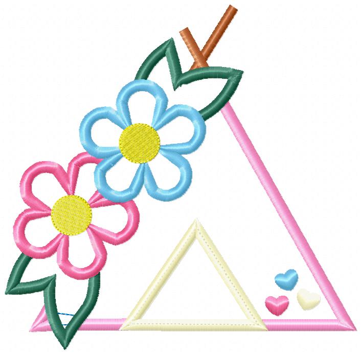 Tee Pee with Flowers - Applique