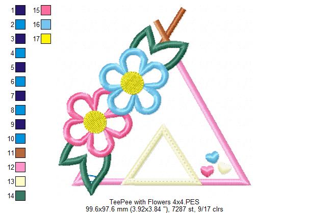 Tee Pee with Flowers - Applique