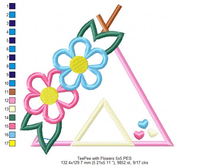 Tee Pee with Flowers - Applique