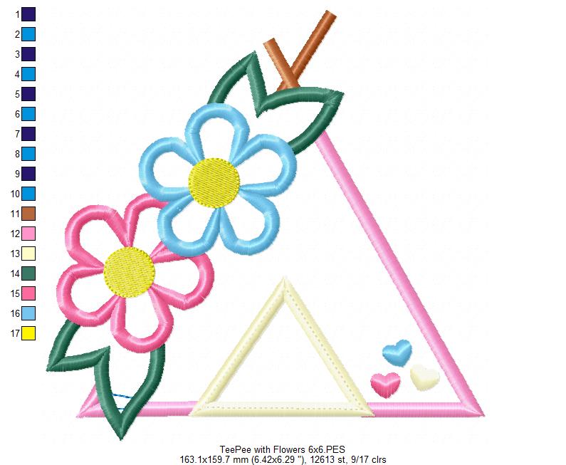 Tee Pee with Flowers - Applique