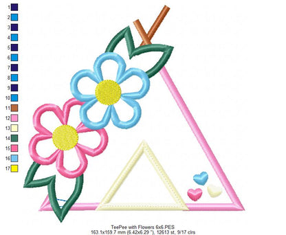 Tee Pee with Flowers - Applique