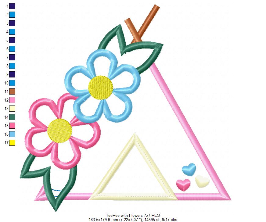 Tee Pee with Flowers - Applique