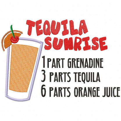 Tequila Sunrise Recipe - Applique - Machine Embroidery Design