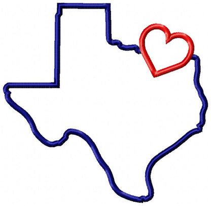 Texas Map with a Heart ❤️ - Applique - Machine Embroidery Design