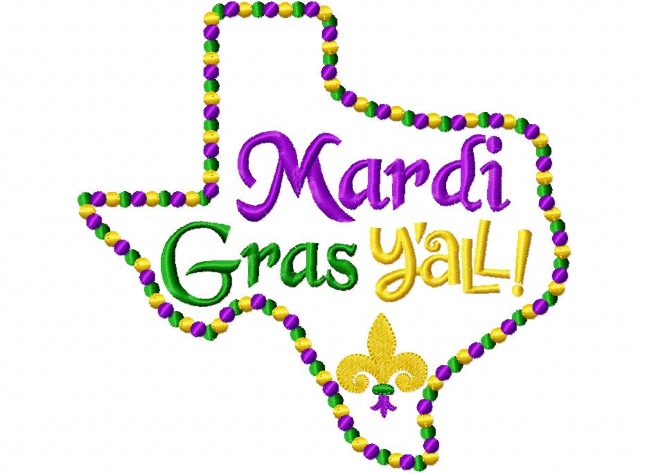 Texas Map Mardi Gras Y'all  - Fill Stitch