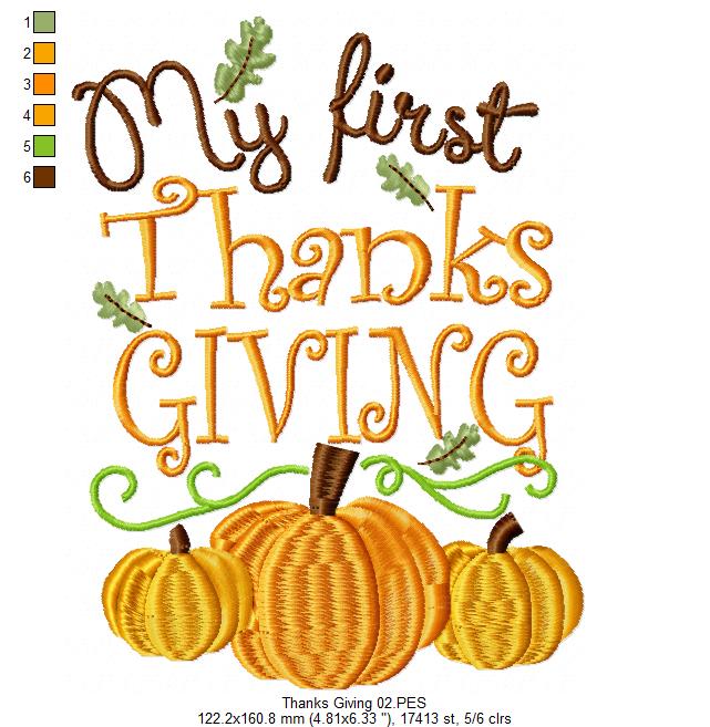 My First Thanksgiving - Satin Stitch