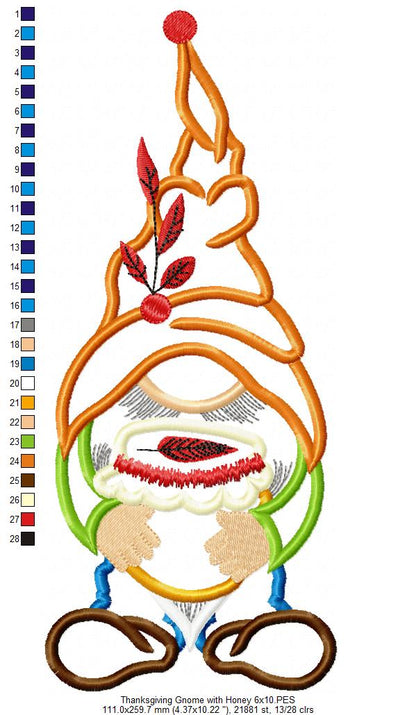 Thanksgiving Gnome with Honey - Applique